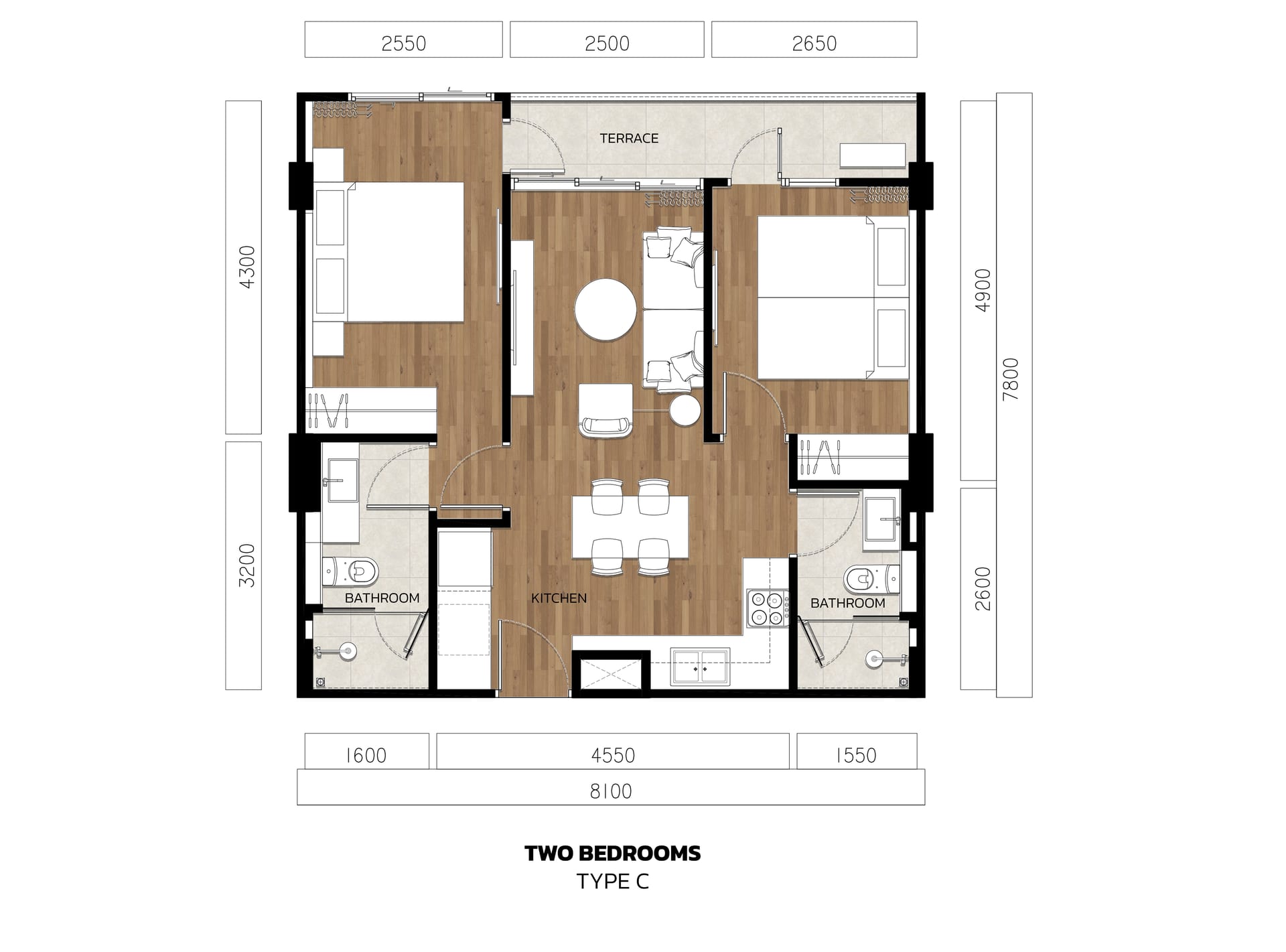 C  (TWO BEDROOMS)(MIRROR)