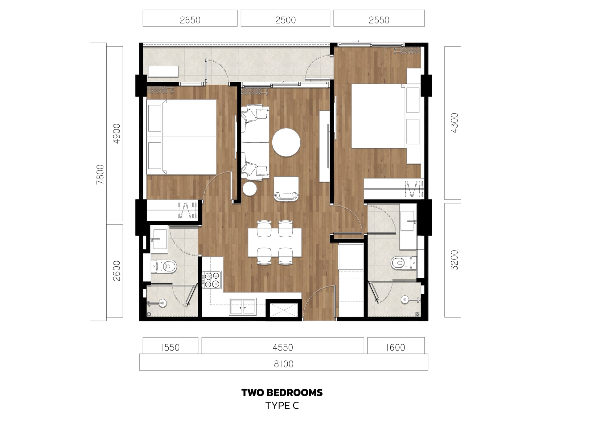 C (TWO BEDROOMS)